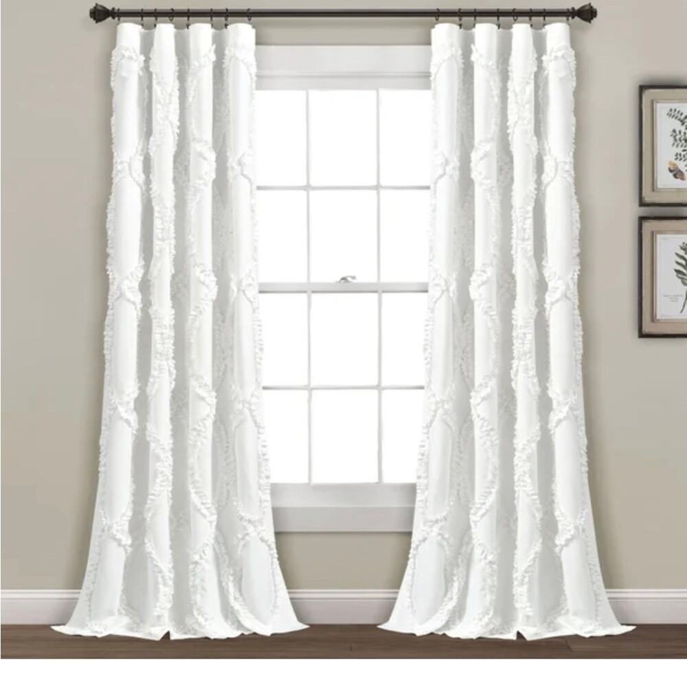 Lush Decor white semi sheer curtains set of 2 feminine modern farmhouse ruffles